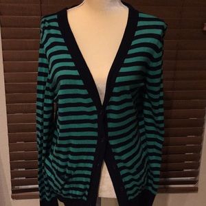 Loft Green & Black Stripped Cardigan